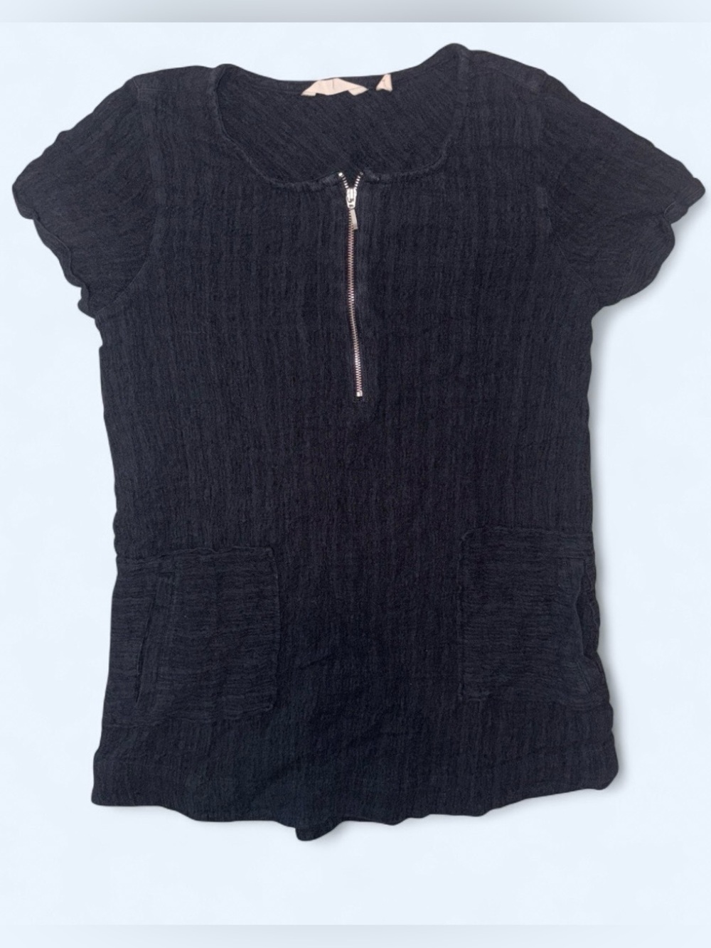 Soft Surroundings Black Zip Front Pocket Top - Size Small